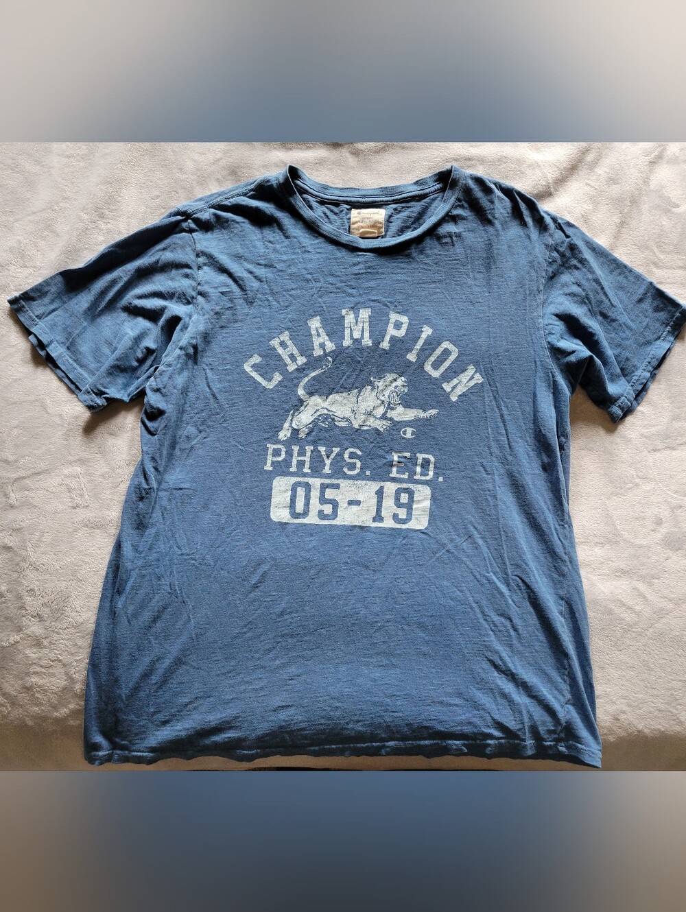 Champion | Women's Vintage Blue 'Phys. Ed.' Graphic Short Sleeve T-Shirt